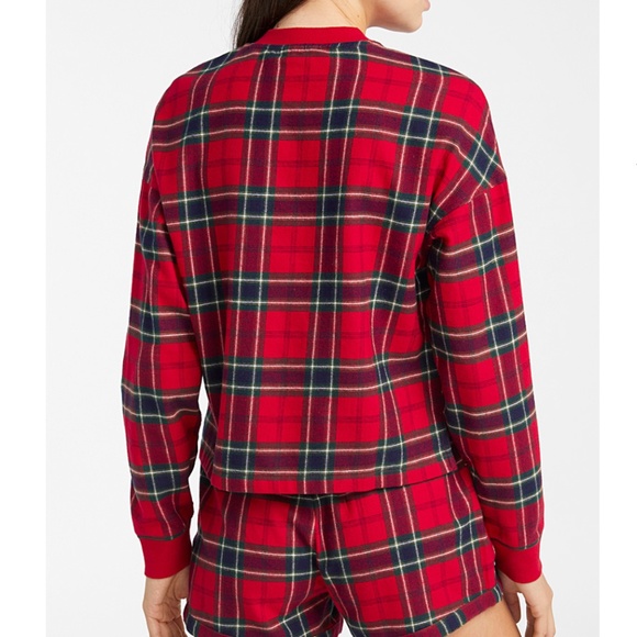 Red plaid check tartan organic cotton cabin lounge check shirt NWT - Picture 14 of 14